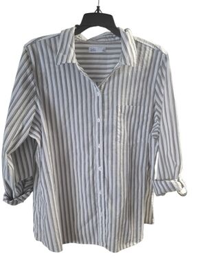 Croft & Barrow Gray & White Striped Button-Front Blouse XL